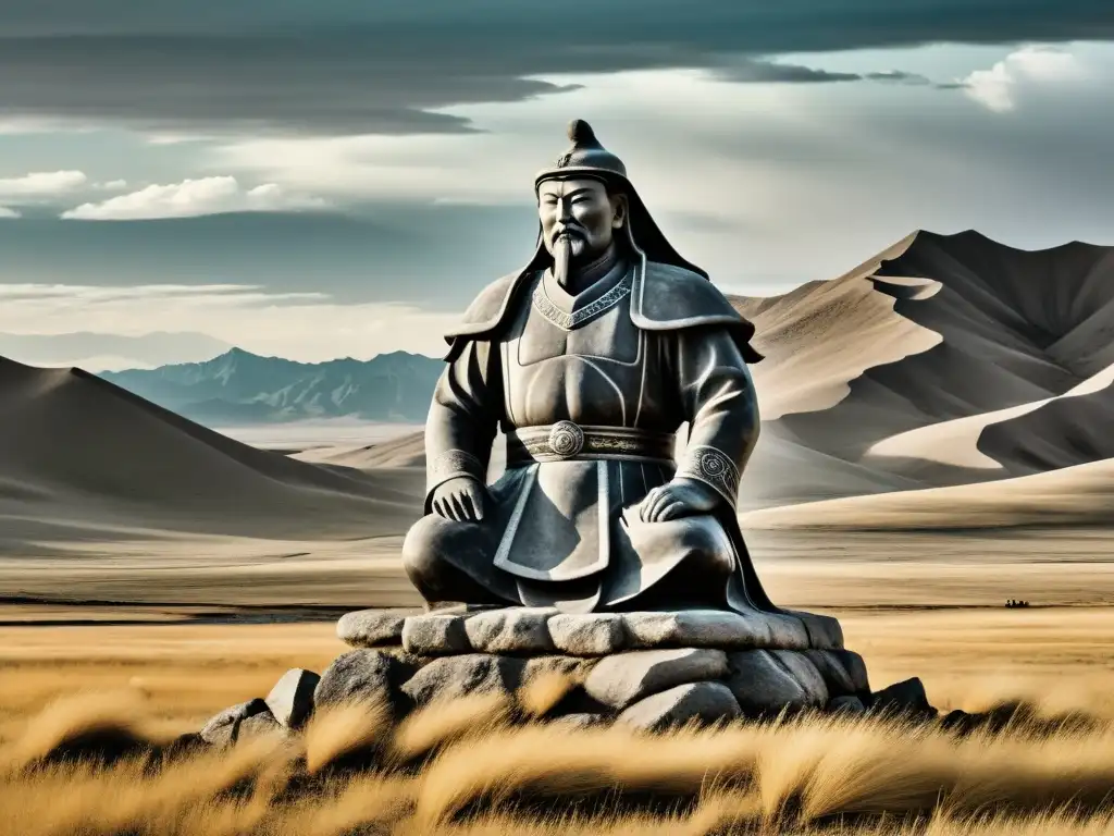 Estátua de Genghis Khan en la estepa mongola, evocando el legado cultural del Imperio Mongol