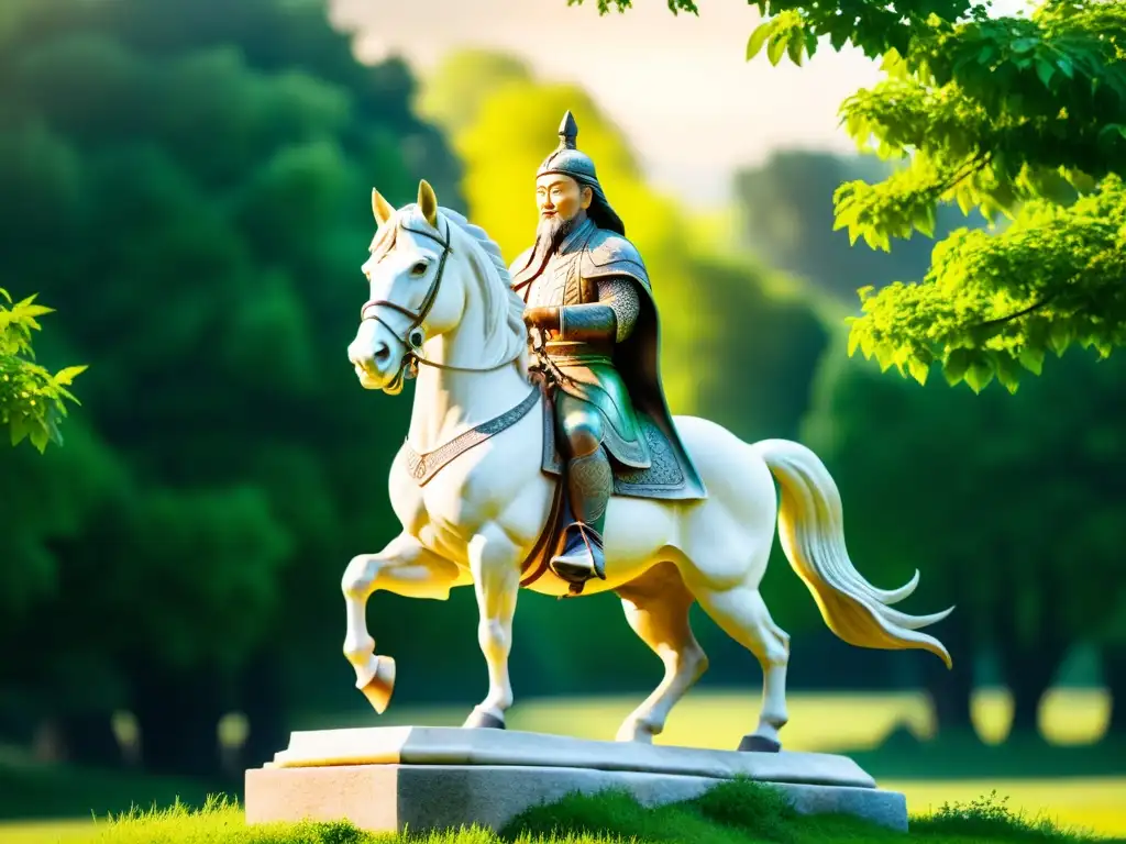 Estatua de Genghis Khan montado en un corcel, legado en Europa del Este