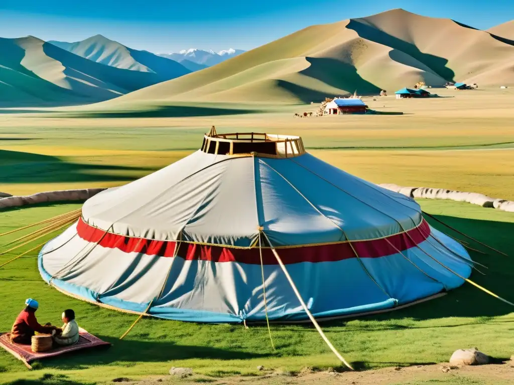 Una familia mongola experta en artesanía construye un yurta tradicional en las colinas, transmitiendo técnicas artesanales de Mongolia