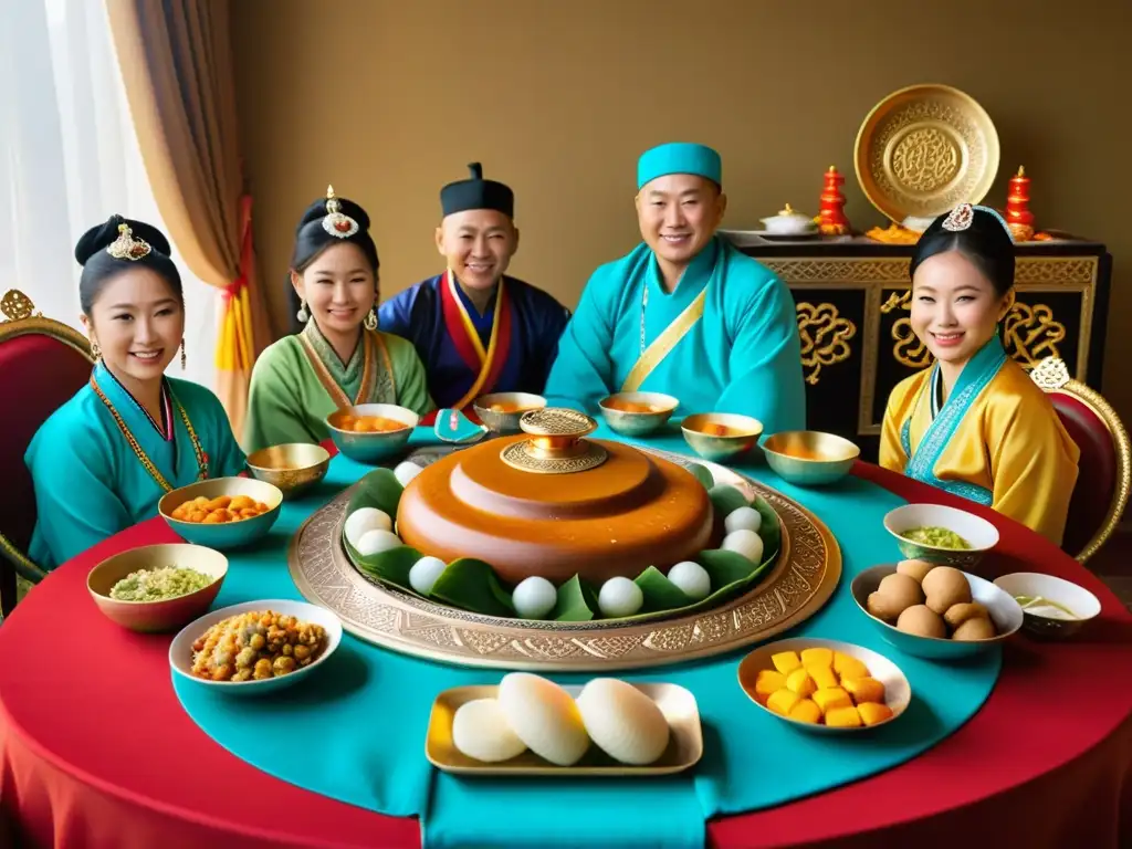 Una familia mongola celebra Tsagaan Sar con comida tradicional y vestimenta colorida, mostrando el significado de la festividad en Mongolia