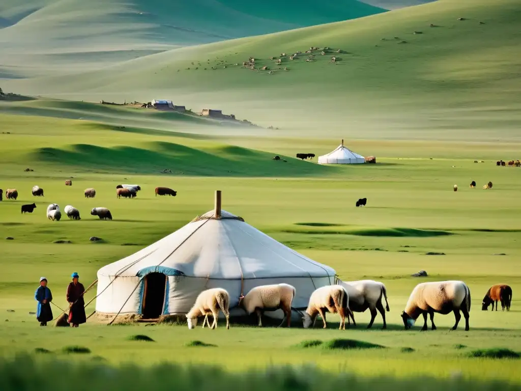 Una familia nómada mongola cuida de sus animales y la tierra en las vastas praderas de Mongolia