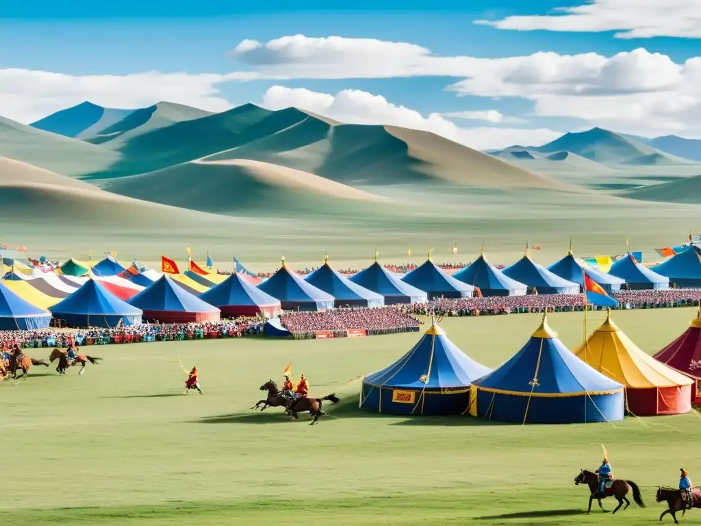 El festival Naadam en Mongolia: coloridas tiendas, luchadores, arqueros y jinetes en un escenario impresionante de la cultura mongola