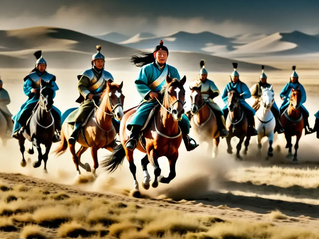 Genghis Khan en el cine: Reencuentro de su ejército a caballo en las vastas estepas de Mongolia, con una intensa y poderosa atmósfera