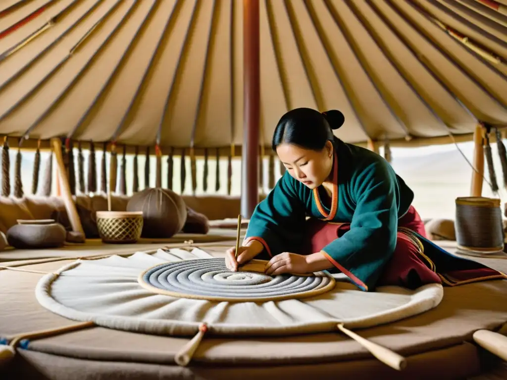 Un grupo de artesanos maestros mongolas trabaja con precisión en la fabricación de yurts, destacando las técnicas ancestrales de la cultura