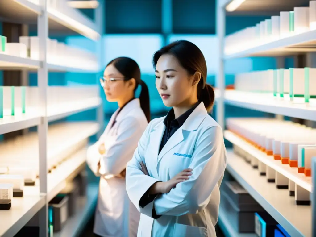 Un grupo de genetistas mongoles estudia muestras de ADN en un laboratorio de vanguardia, con determinación