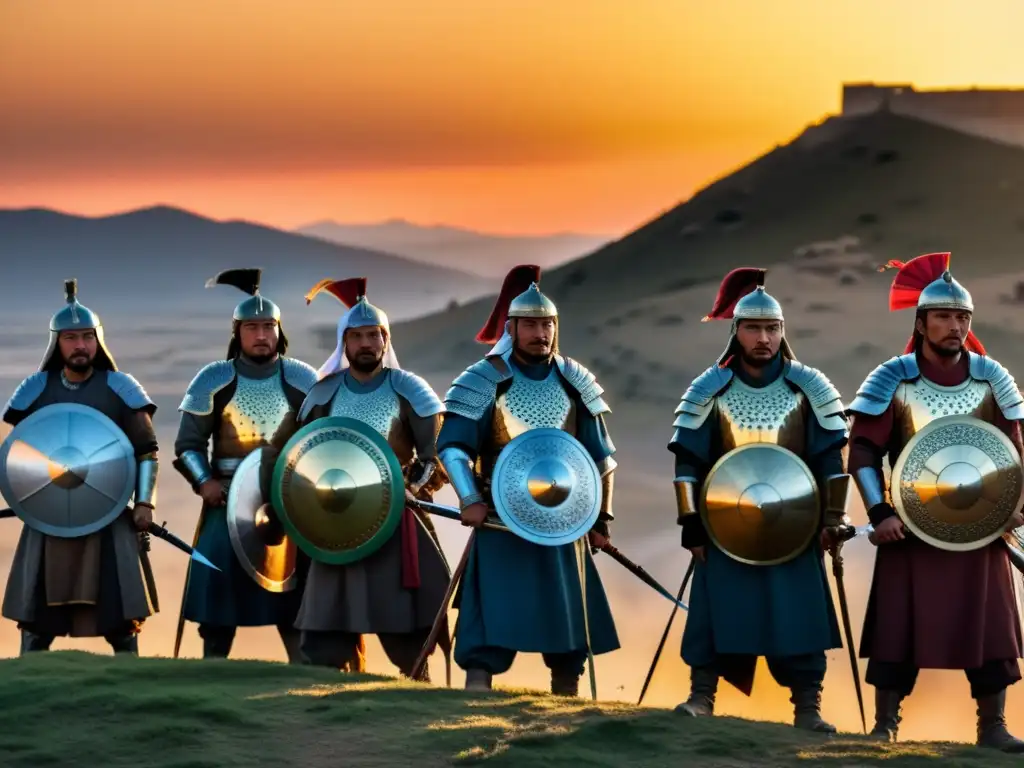 Un grupo de guerreros islámicos desafía a las hordas mongolas al atardecer