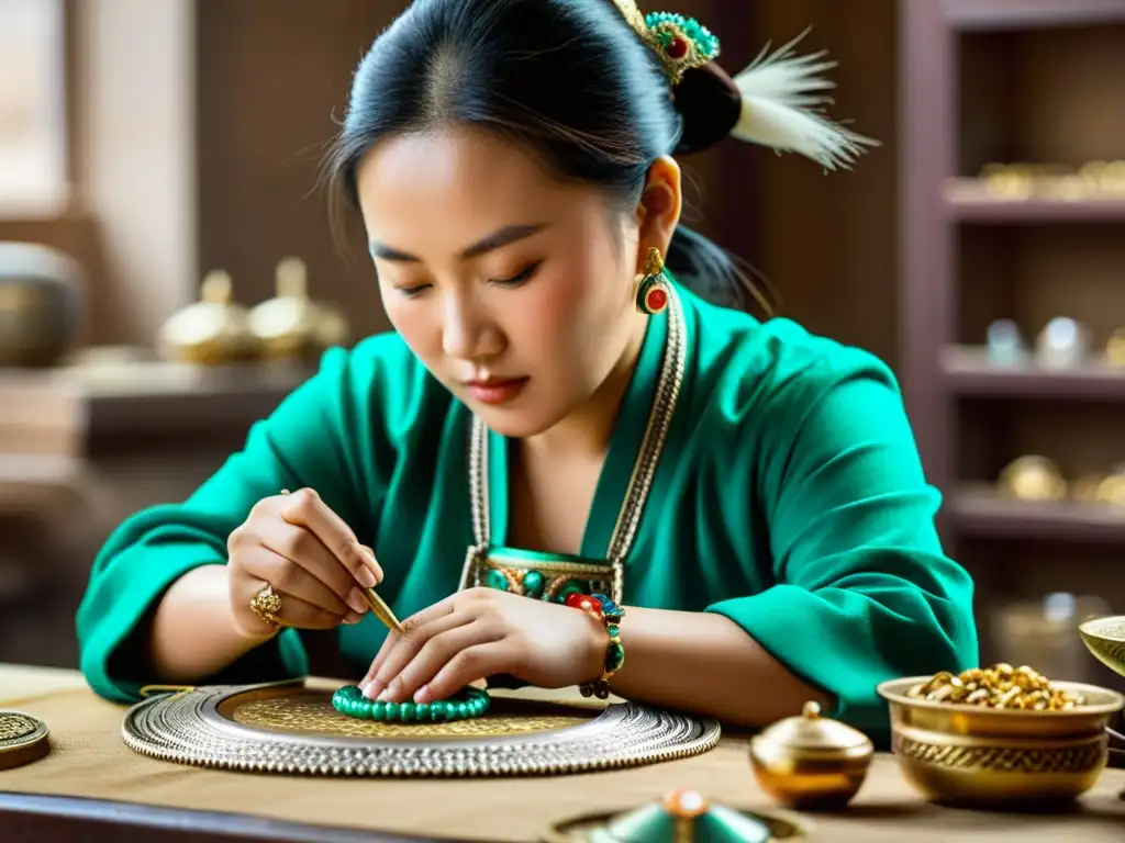 Un habilidoso artesano mongol crea joyería de alta gama con meticulosidad y tradición en su taller