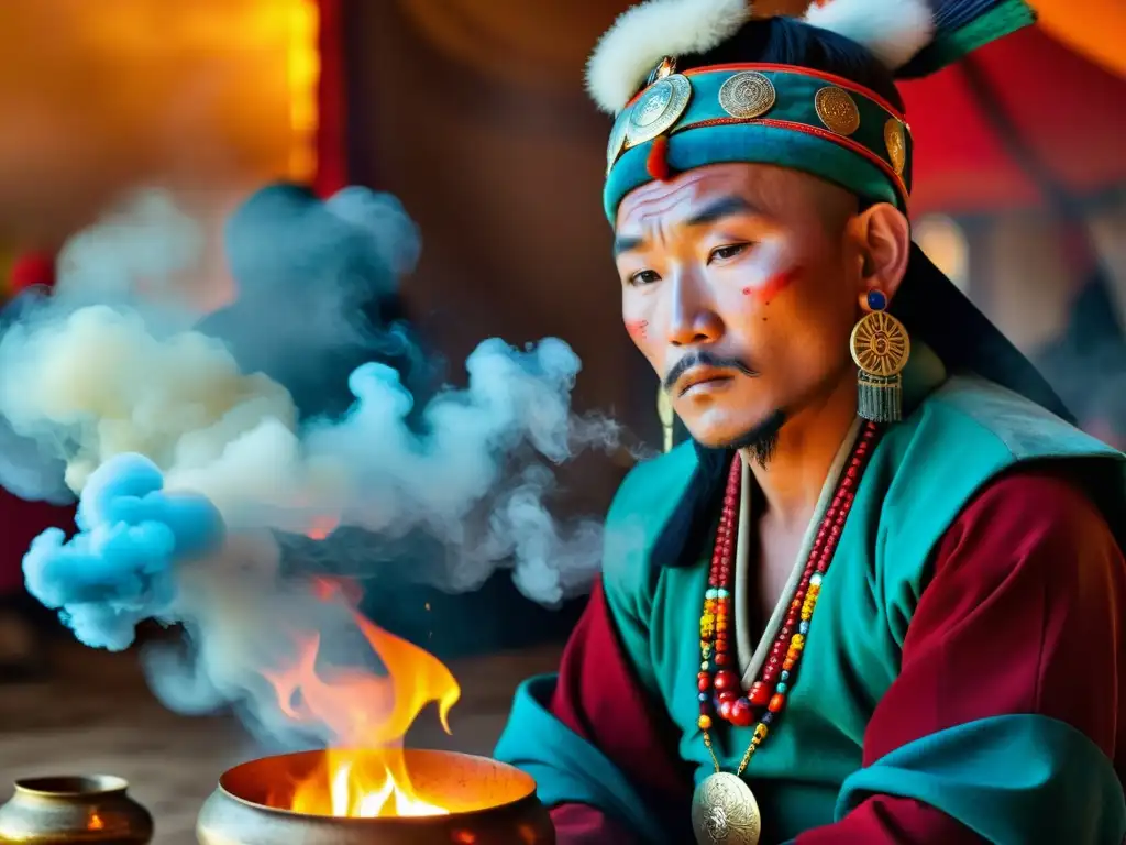 Un hechizante ritual de chamanismo mongol, capturando la antigua misticismo y esencia espiritual