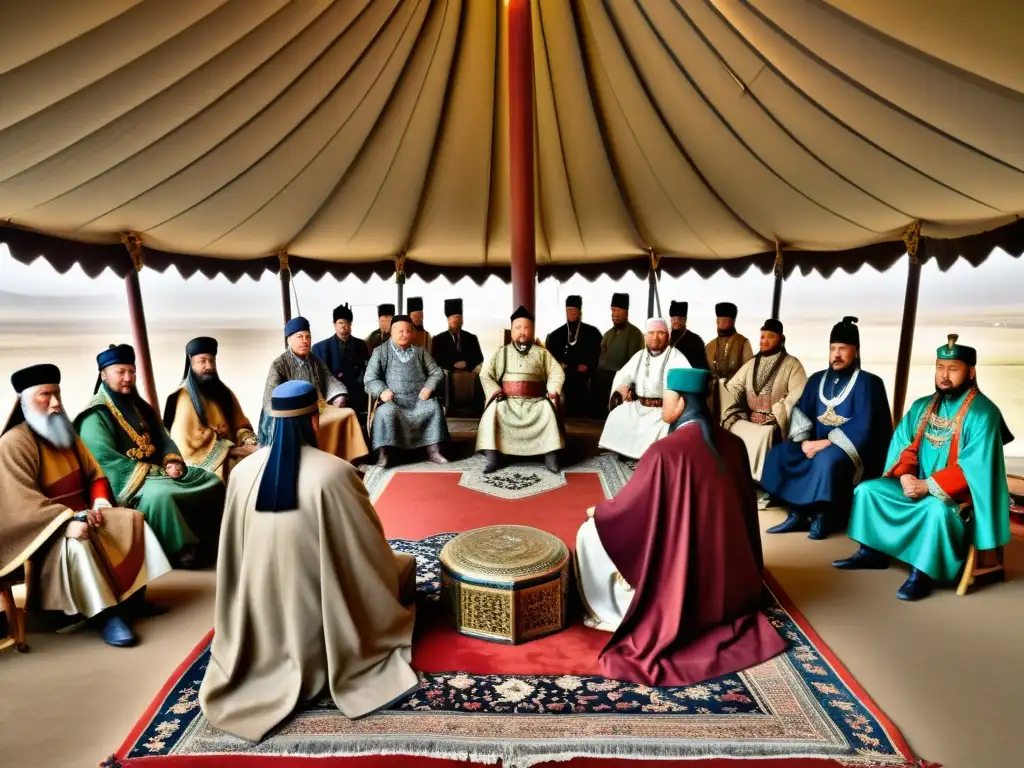 Reunión histórica entre Genghis Khan y el Imperio Jorezmio en la estepa, durante los Tratados de paz del Imperio Mongol