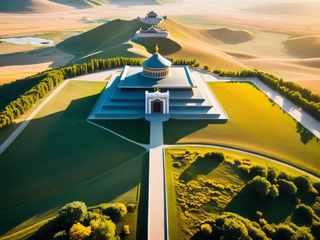 Imagen aérea impresionante del Mausoleo de Genghis Khan en Mongolia Interior