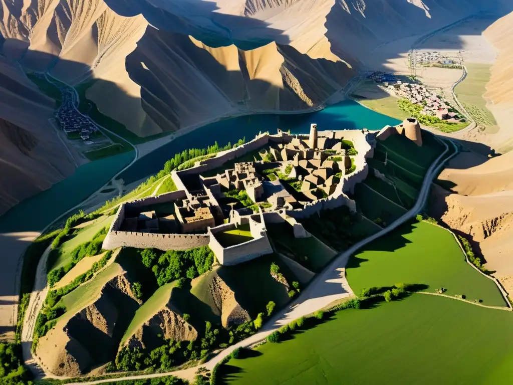 Ruinas ancestrales de Karakorum: la majestuosidad del pasado Imagen aérea de alta resolución de las ruinas del antiguo Karakorum, capital del Imperio Mongol, con sus intrincados diseños y paisajes