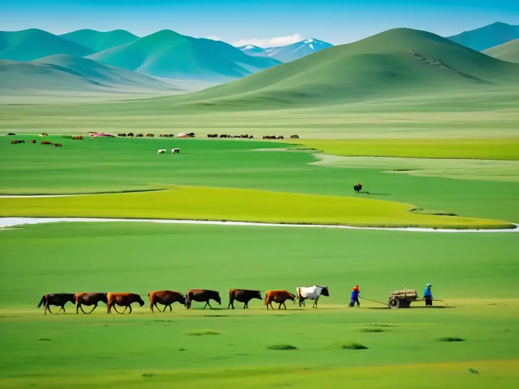 Imagen de la belleza natural y la agricultura tradicional en el Imperio Mongol