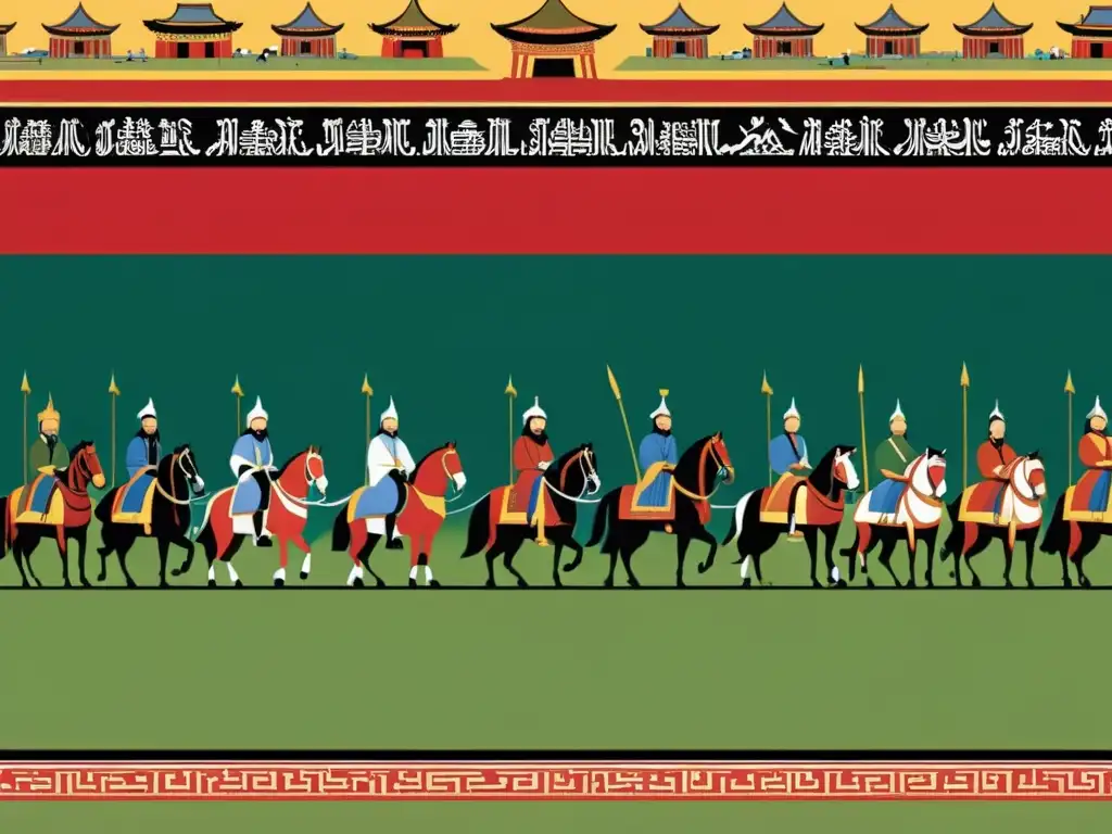 Imagen detallada del Imperio Mongol con Genghis y Kublai Khan, reflejando sus estilos de liderazgo y culturas contrastantes