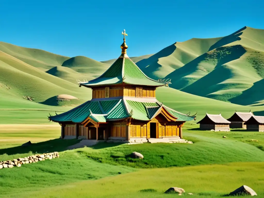 Imagen de una iglesia cristiana en paisaje mongol con gente local; historia y convivencia entre cristianos en Medio Oriente Mongol