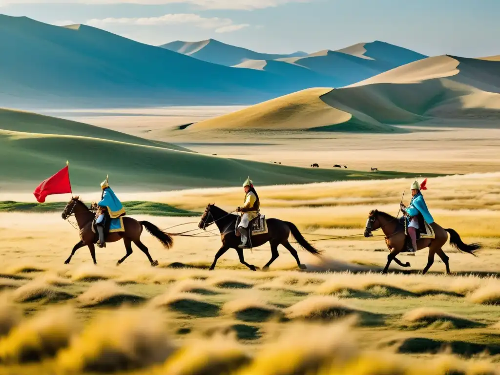 Imagen impactante de la estepa mongola con jinetes en un emocionante juego de buzkashi