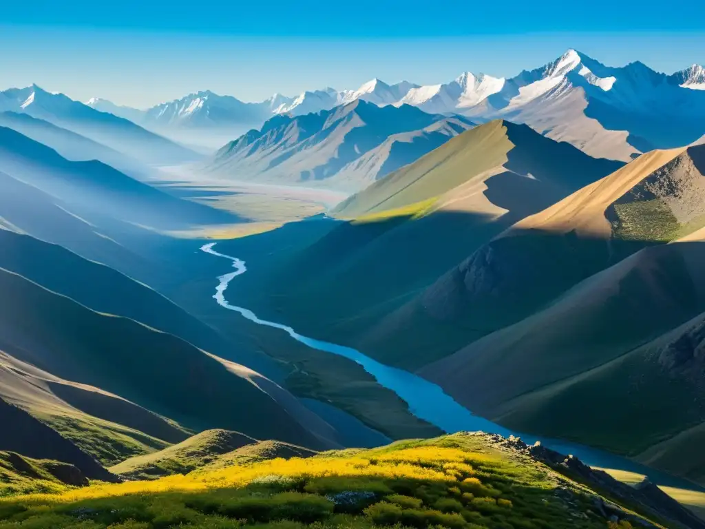 Imagen impactante de las montañas Altai en Mongolia, con picos escarpados, valles y biodiversidad