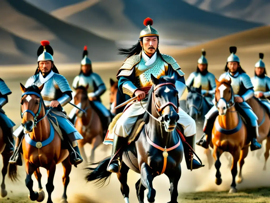 Imagen impactante de Kaidu Khan, último desafiante del imperio, liderando a sus guerreros en la batalla en las estepas mongolas