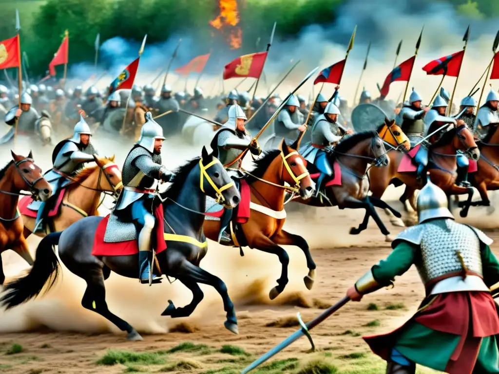 La imagen muestra la intensa batalla de Legnica, con la Conquista mongola en Rusia y Europa