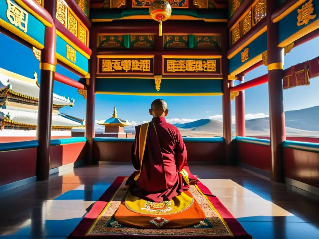 Imagen del Monasterio Gandantegchinlen en Mongolia, con prácticas espirituales budistas y detalles arquitectónicos vibrantes