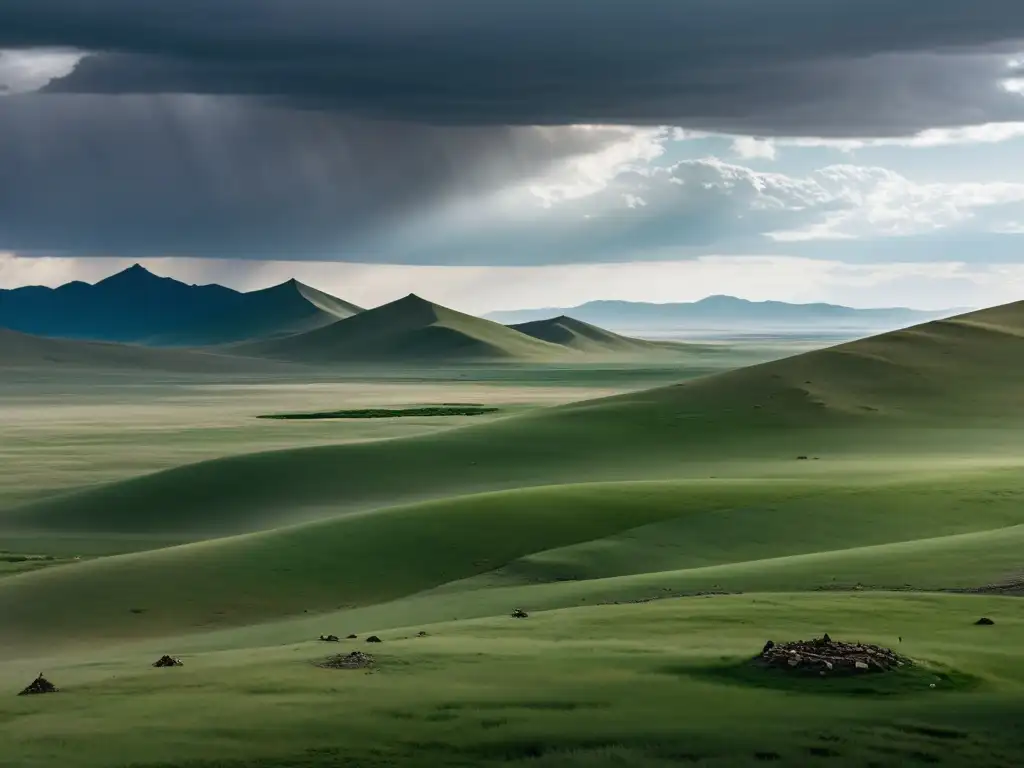 Imagen de paisaje desolado en Mongolia con restos de guerra civil mongola Ariq Böke