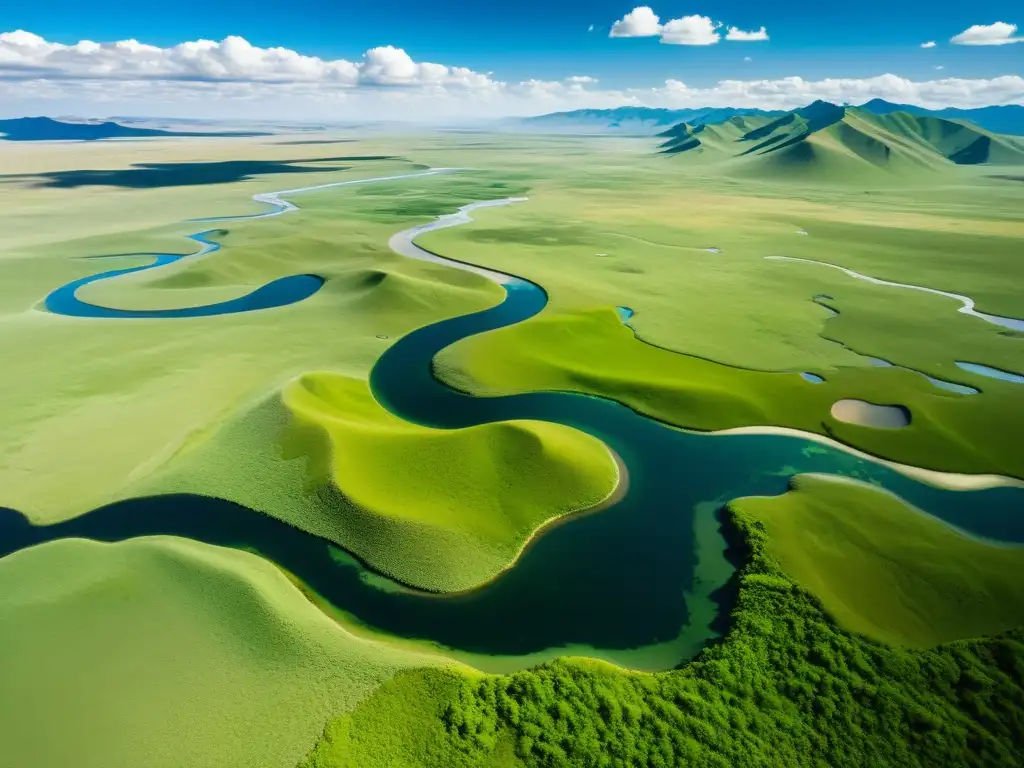 Imagen de la conservación de ríos y lagos en la prístina estepa mongoliana, con paisajes serenos y naturaleza exuberante