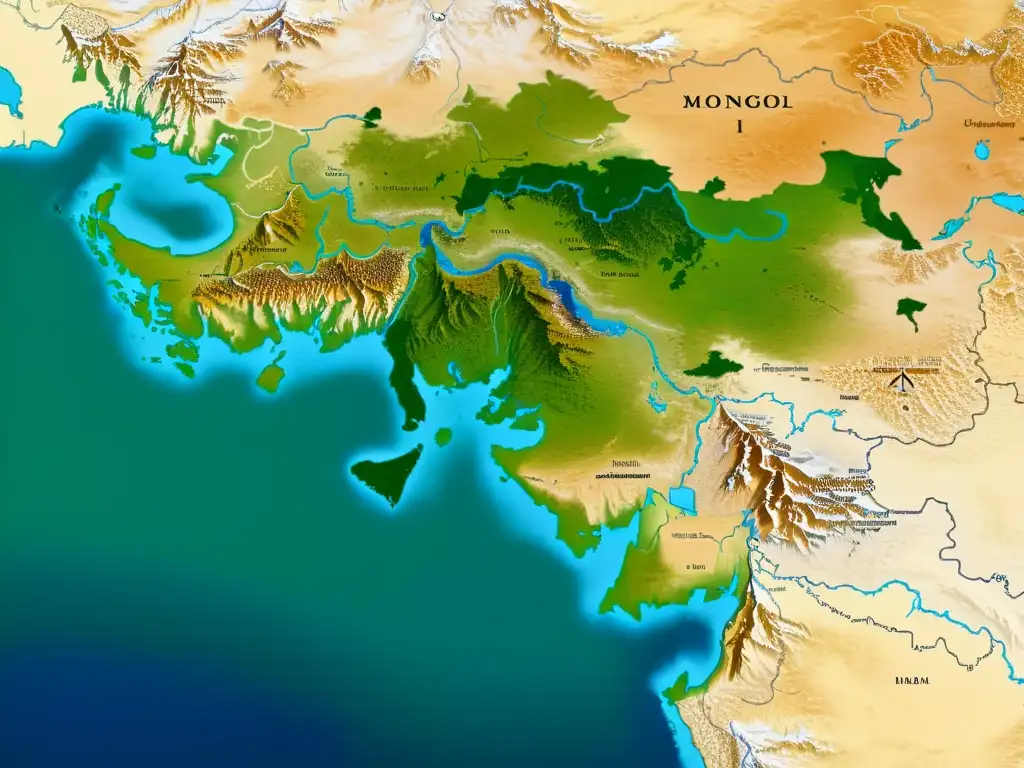 Imagen satelital detallada del vasto Imperio Mongol comparado con las fronteras modernas