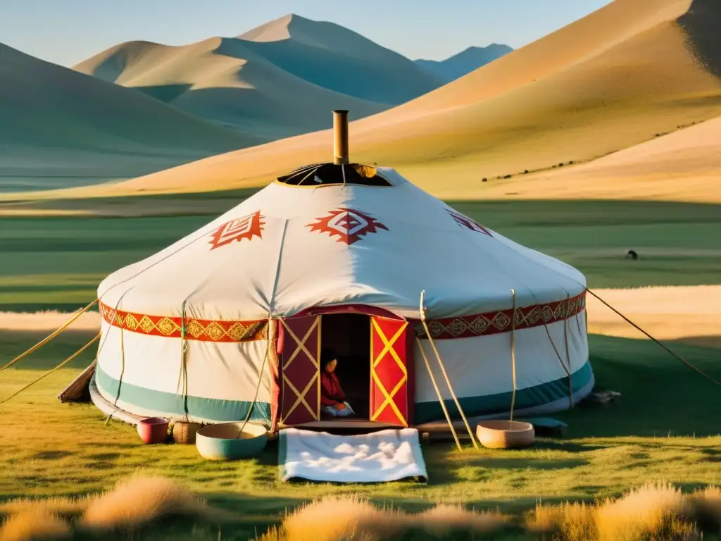 Imagen de una yurta mongola tradicional con representaciones de género en Mongolia