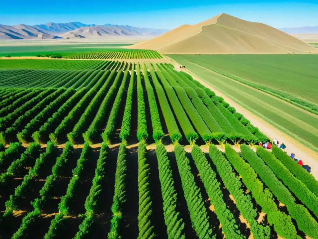 Producción vinícola en el Imperio Mongol: familia mongola cuida viñedos en la vasta estepa dorada, en armonía con la naturaleza