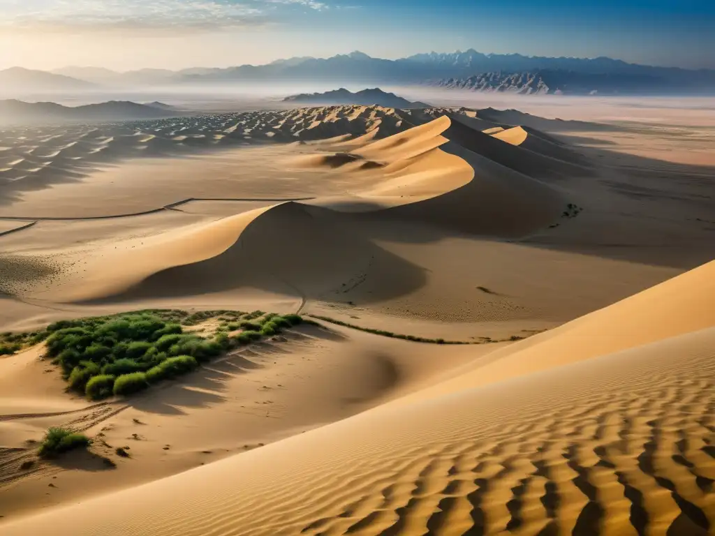 Imponente paisaje del Medio Oriente transformado por las campañas mongolas, mostrando el impacto ambiental en la historia