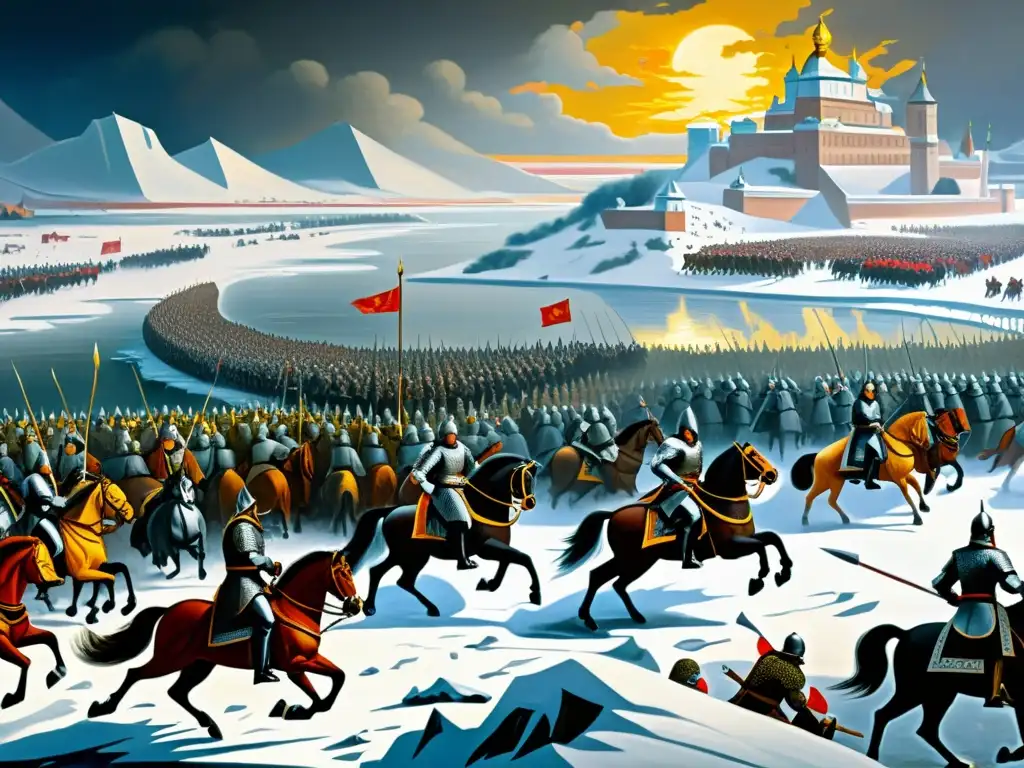 Imponente pintura de la Batalla en el Hielo, con la Resistencia europea contra Imperio Mongol como tema central