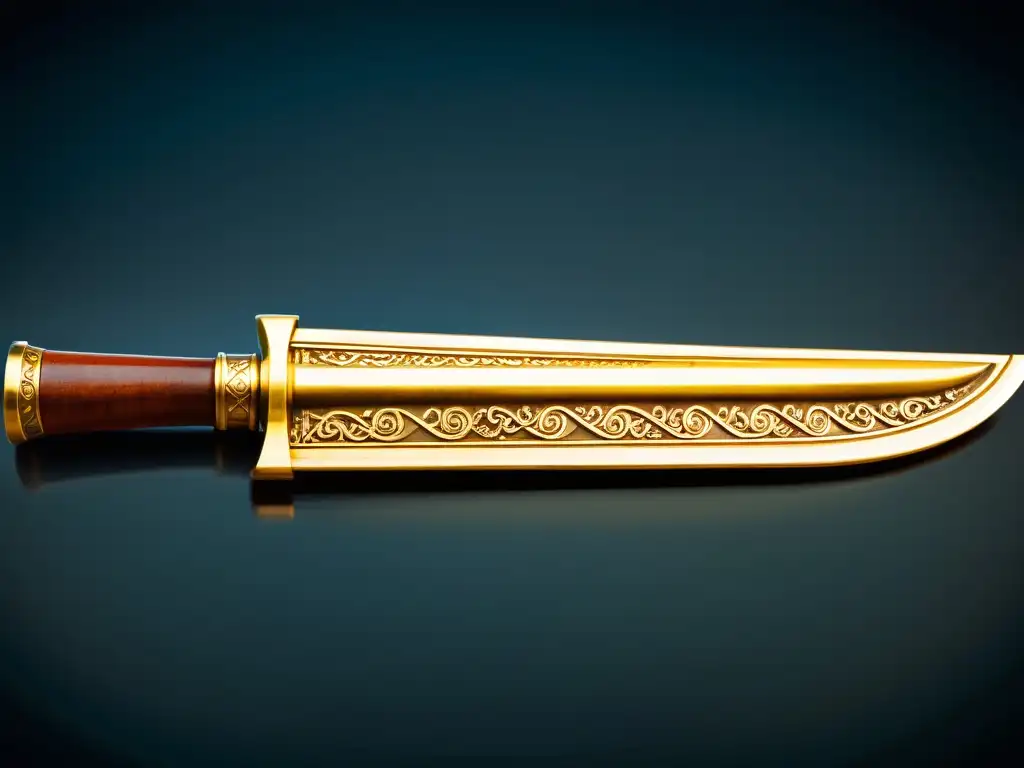 Arma metálica mongol: esplendor ancestral Una impresionante arma metálica del Imperio Mongol, destacando los avances tecnológicos en metalurgia y su conexión con la naturaleza de Mongolia