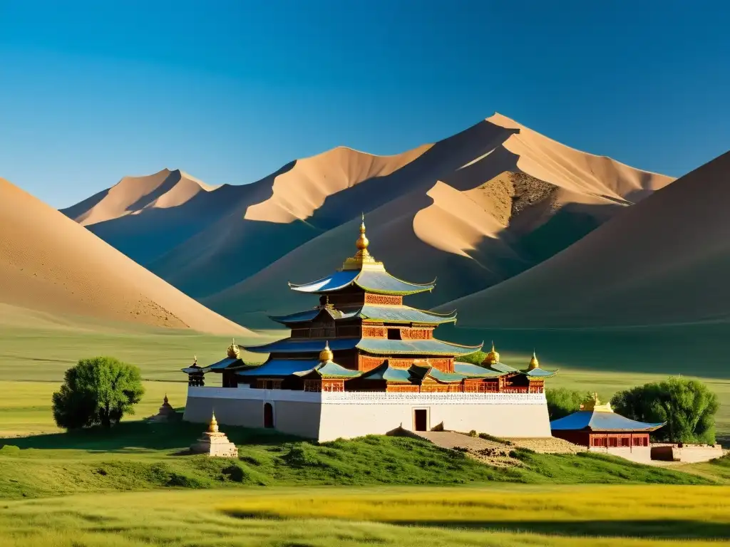 Una impresionante fotografía de alta resolución del Monasterio de Baldan Bereeven en Mongolia, con detalles arquitectónicos y belleza natural