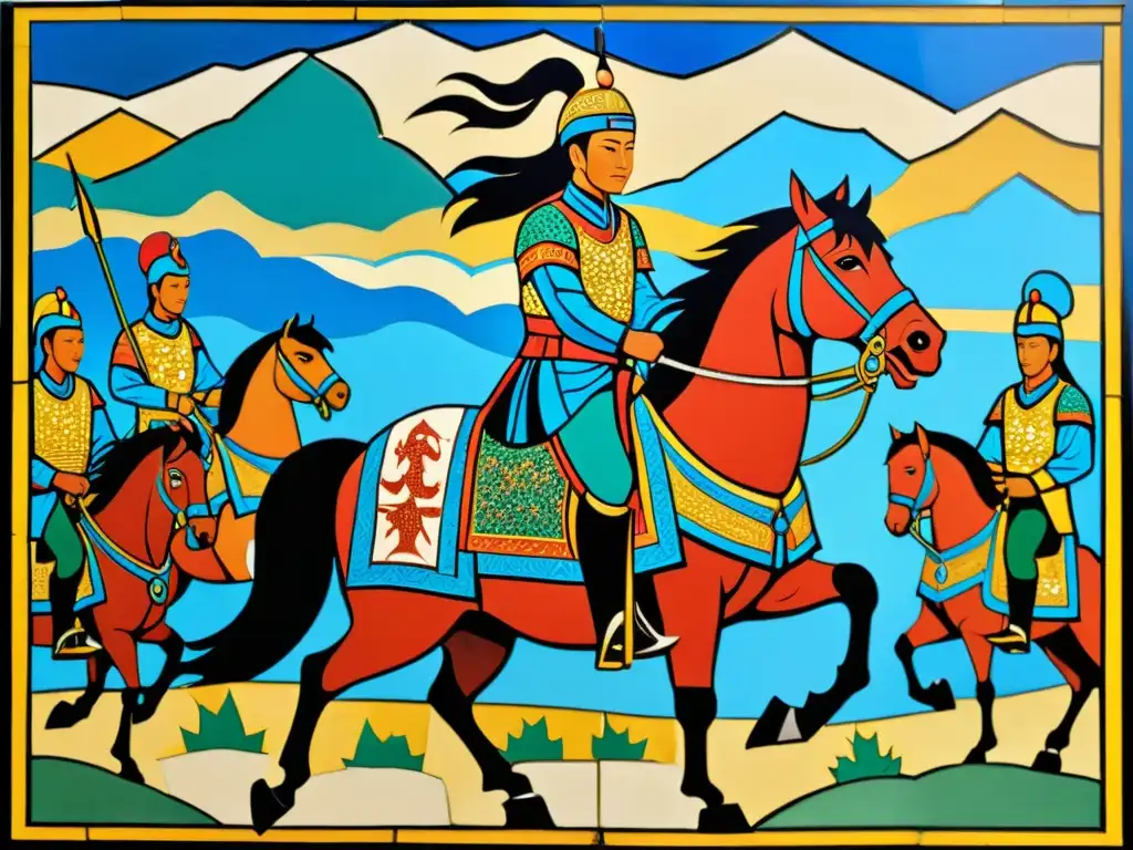 Un impresionante mosaico de Kaidu Khan, líder valiente de los guerreros mongoles, en la vasta estepa