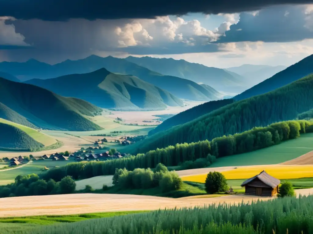 Impresionante paisaje de Europa del Este con los imponentes Montes Cárpatos al fondo