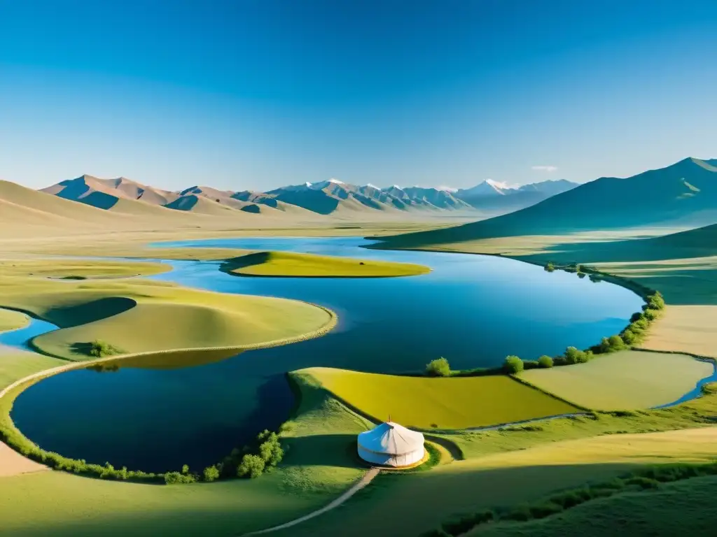 Una impresionante vista de la vasta naturaleza de Mongolia, destacando la importancia de la conservación de ríos y lagos