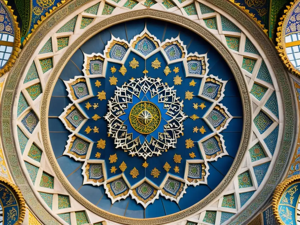 Influencia mongola en arquitectura europea: Detalles intrincados de la Mezquita Azul en Estambul, Turquía, resplandeciendo bajo la cálida luz del sol