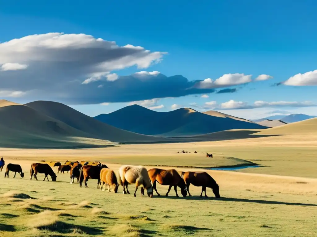 Inmensa estepa mongola con pastores nómadas, yaks, caballos y tradicionales gers