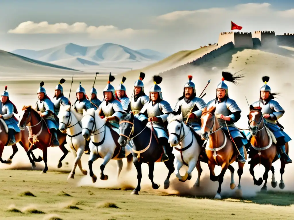 Asedio mongol: estrategia y conquista en acción Intenso asedio mongol a una ciudad fortificada, táctica de guerra mongoles asedios capturada en la imagen
