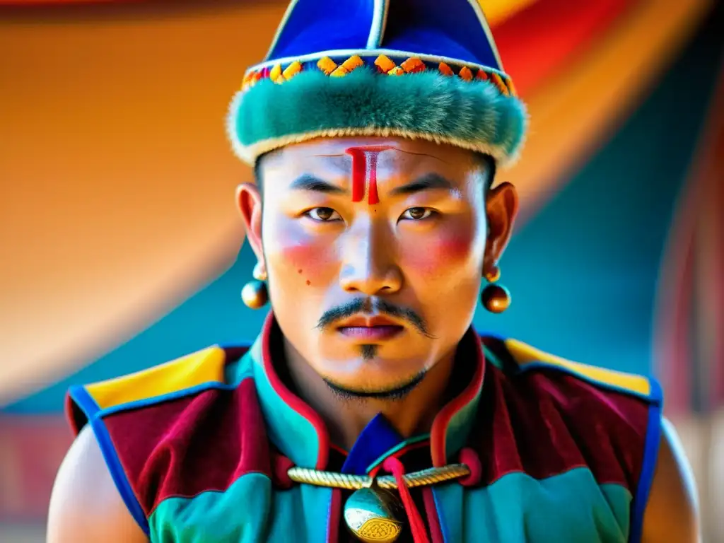 Un luchador tradicional mongol se prepara para el Festival Naadam, mostrando determinación en su rostro