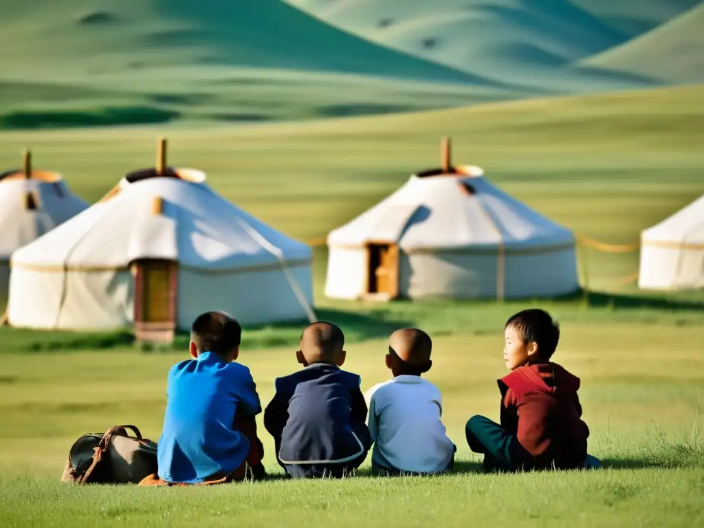 Maestro nómada enseña a niños mongolos en las estepas