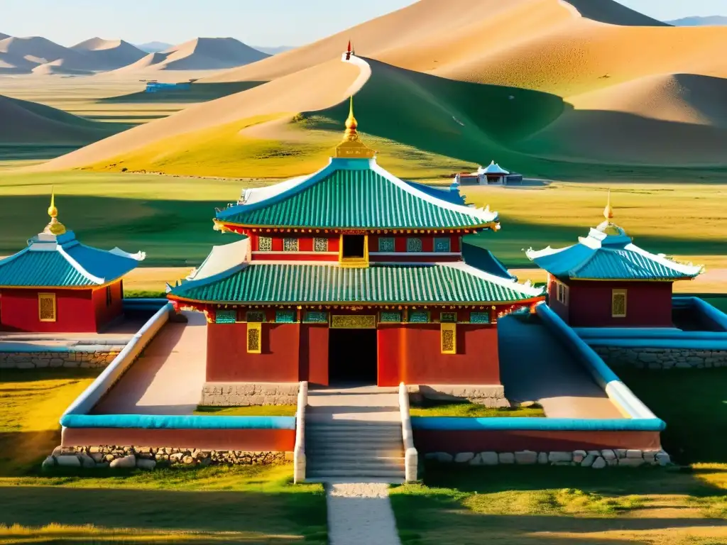 La majestuosa arquitectura del Monasterio Erdene Zuu en Mongolia, rodeado de paisajes abiertos, resalta la historia y cultura mongol