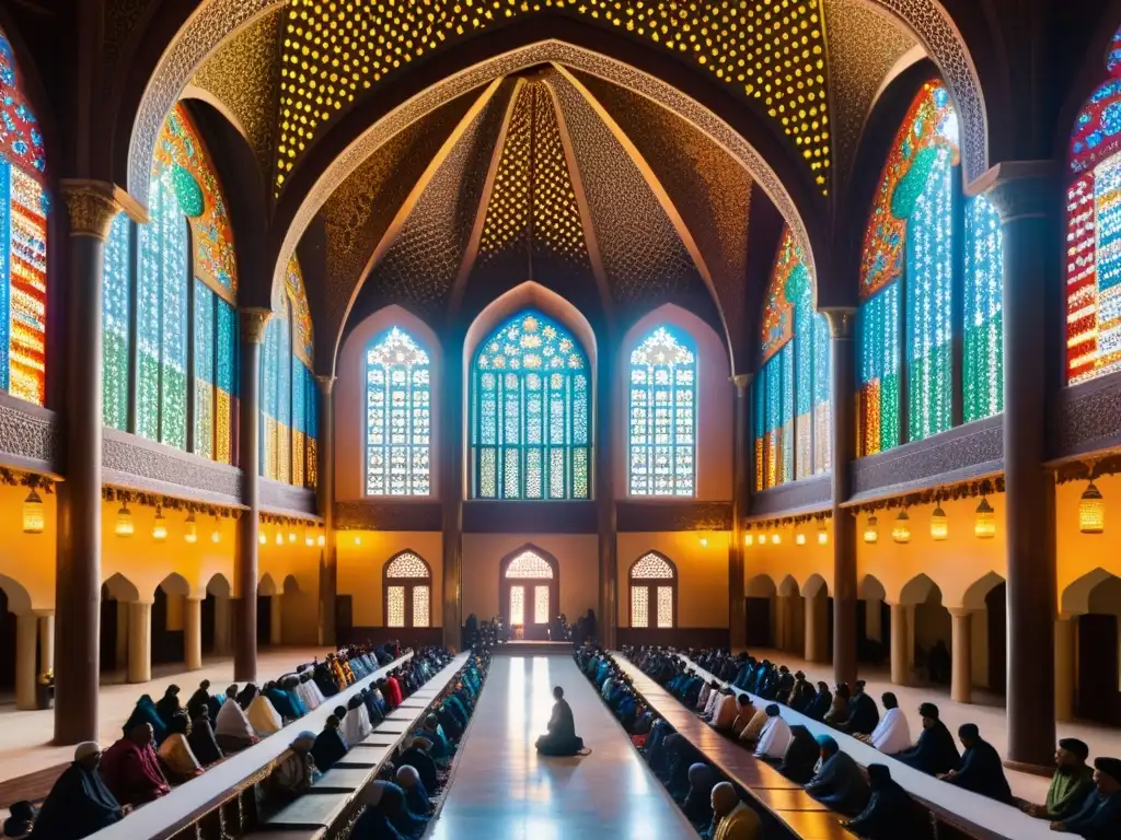 En la majestuosa corte Sarai, una diversa comunidad religiosa se reúne en oración y diálogo, reflejando su rica historia