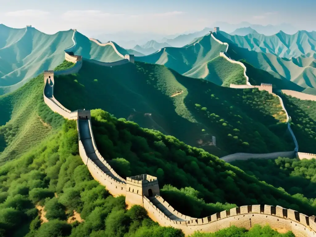 La majestuosa Gran Muralla China se alza sobre el árido paisaje, testigo silencioso de la diplomacia de los mongoles conquistas