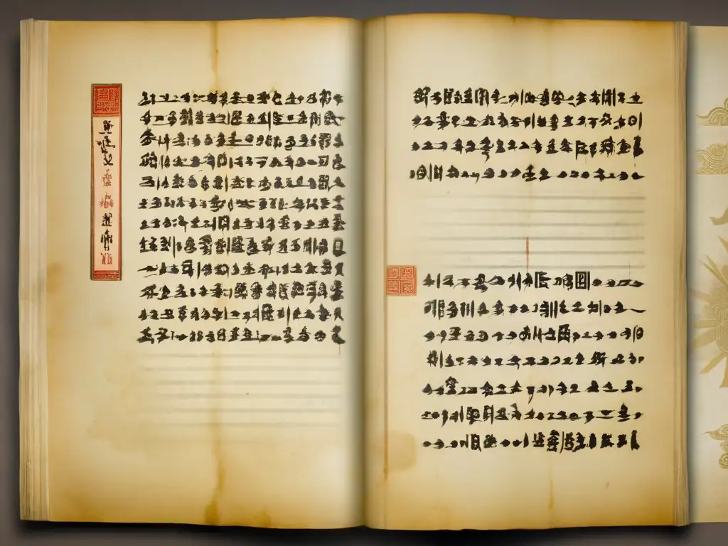 Manuscrito antiguo con ilustraciones detalladas y caligrafía mongol, mostrando su influencia en el Imperio Mongol a través del tiempo