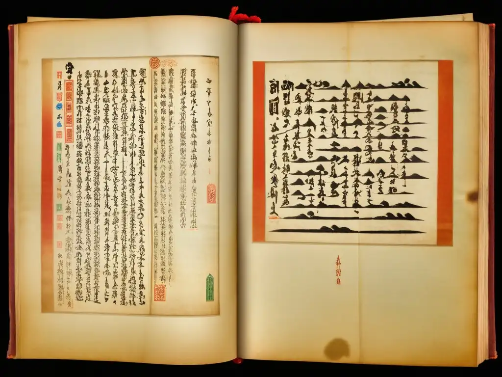 Manuscrito antiguo mongol con ilustraciones detalladas de la historia, cultura y vida tradicional del Imperio Mongol