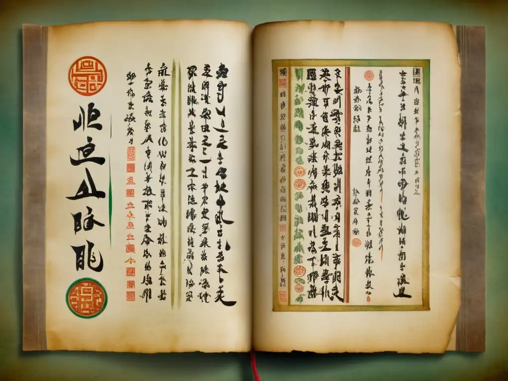 Manuscrito médico mongol antiguo con hierbas medicinales y técnicas curativas tradicionales