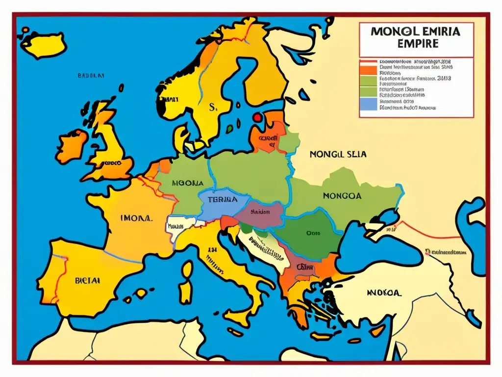 Mapa detallado del avance territorial del Imperio Mongol en Europa, mostrando conquistas, batallas y cambios territoriales