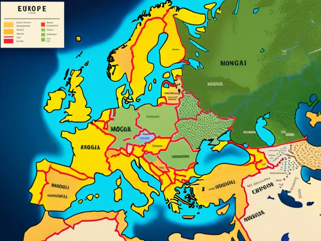 Mapa detallado en 8k de Europa con ilustraciones de la revitalización económica tras invasiones mongolas