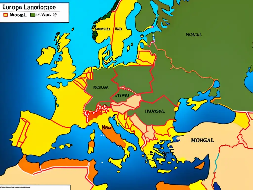 Mapa detallado del impacto de las invasiones mongolas en Europa, mostrando cambios políticos y estratégicos en la región