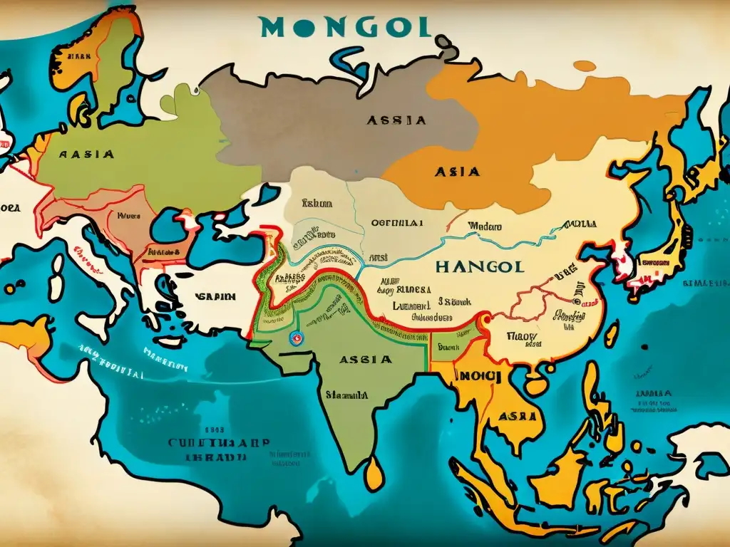 Mapa detallado del Imperio Mongol: un tesoro histórico que muestra la cultura y la historia de Asia enriquecida por sus complejos y antiguos mapas